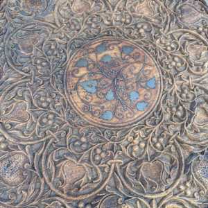 Carved inlaid table with stand 