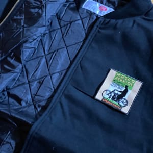 Vintage lined work jacket with motorcycle patch 