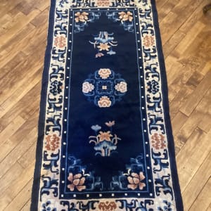 Vintage cobalt wool Chinese rug 