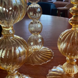 3 matching hand blown art glass vases 