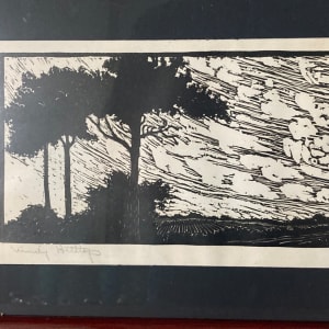 framed original woodblock print "Windy Hilltop" 