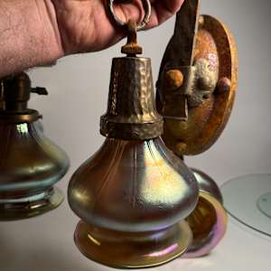 Pair of Arts n Crafts sconces with hand blown shades 