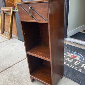 Narrow Art Deco bookcase with drawer 