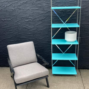 Turquoise metal and chrome shelf 