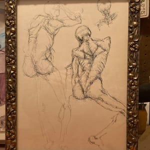 Framed James Quentin Young skeletal sketch drawing