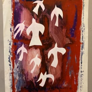 Unframed James Quentin Young woodblock "Flight of Doves"