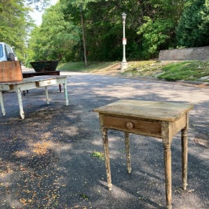 Simple primitive painted table with single drawer 