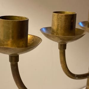 Swedish brass and wood vintage candleabra 