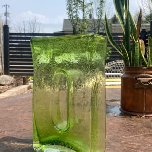 Hand blown green art glass vase 