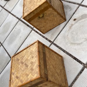 Pair of Woven boxes with brass handles 