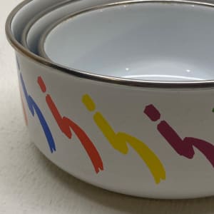 Set of 3 enamel post modern mixing bowls 