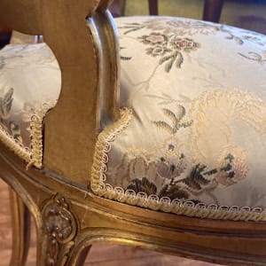 Gold guilt French carved chair with as is silk covering 