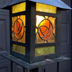 Arts n Crafts stained glass floor lamp lantern 