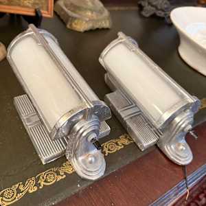 Pair of Art Deco bathroom chrome sconces 