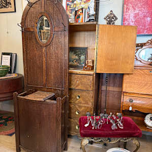 Vintage oak hall tree with mirror 