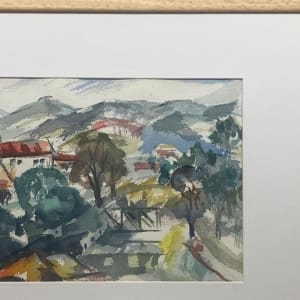 Framed Elizabeth Grant  watercolor landscape bridge 