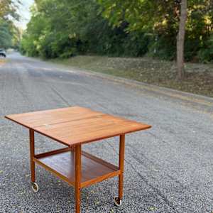 Greta Jalk flip top teak bar cart 