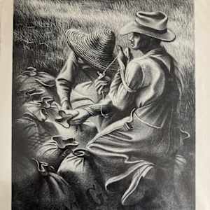 Signed 1931 lithograph "Missouri Wheat Farmers" by Joe Jones