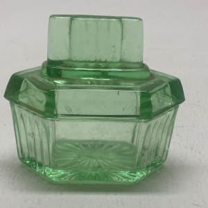 Emerald green perfume covered powder dish 