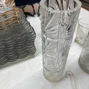 narrow tall pressed glass vase 