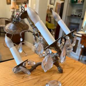 Small scale ornate brass chandelier 