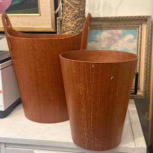 Teak waste paper basket, Image 1.