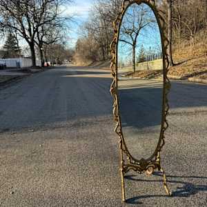 Vintage ornate oval cheval mirror, Image 4.