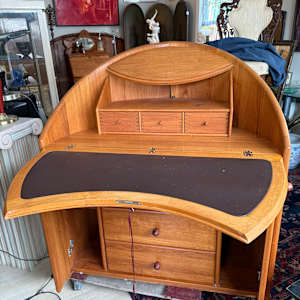 Danish solid teak rounded drop front desk, Image 3.