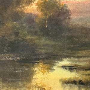 Signed 19th century pastel landscape with stream 
