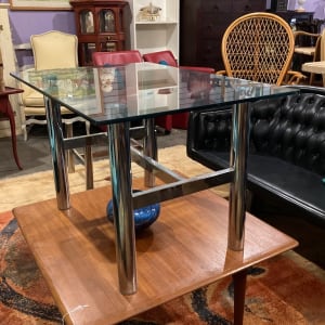 Chrome base glass top side table 