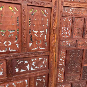 Indonesian teak 4 panel carved screen 