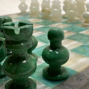 White and Green onyx hand carved chess set 