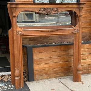 Solid oak mantle with over mirror, Image 2.