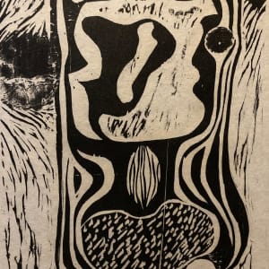 Unframed James Quentin Young woodblock "Hot Potato in black and white" 