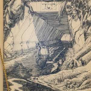 Framed etching of a tunnel and stream, Image 2.