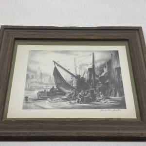 FRAMED 1931 signed lithograph "Water Front" by Charles Locke 