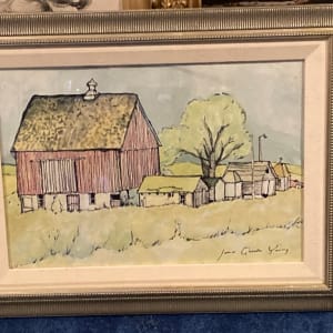 Framed James Quentin Young watercolor of barn 