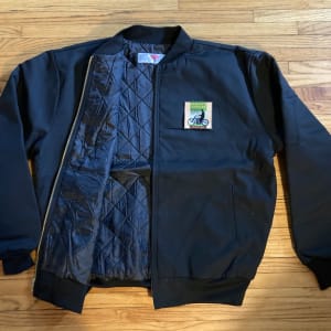 Vintage lined work jacket with motorcycle patch 