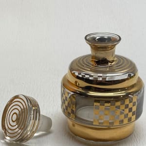 Art Deco gold painted checker board patten Perfume bottle with stopper 