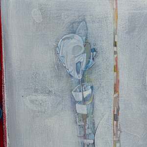 Abstract  long red and white horizontal painting 