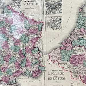 SHRINKWRAPPED early 1864 map of France, Holland, Belgium 