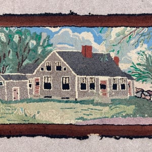 Hand hooked cottage scene rug 