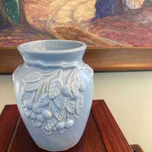 Matte blue Hull cherry vase 