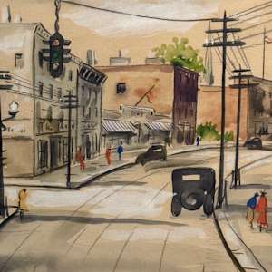 framed street scene watercolor, Image 3.