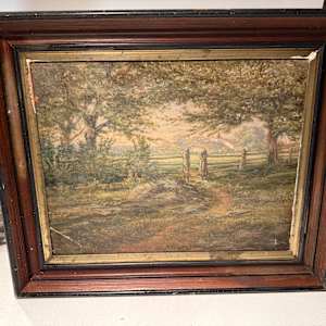 Framed Peter Roos original painting on canvas landscape  with fence #87 
