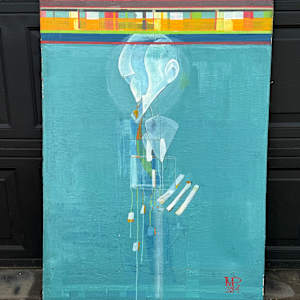 Abstract painting with plaid top 