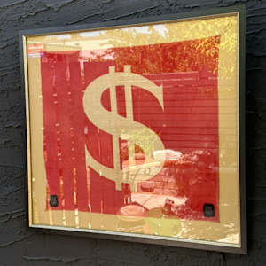 Framed folk dollar sign linen flag, Image 1.