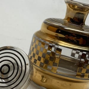 Art Deco gold painted checker board patten Perfume bottle with stopper 