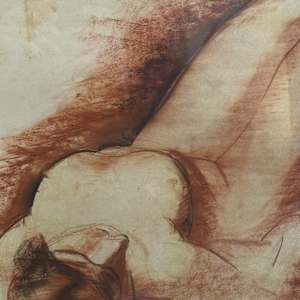 Framed original colored nude drawing