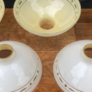 set of 5 cut custard glass globes 